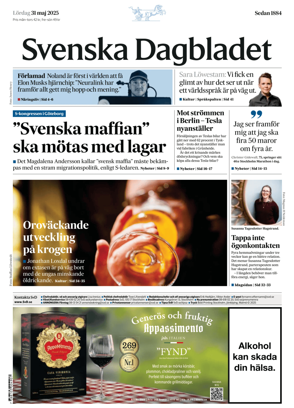 Prima-pagina-Svenska Dagbladet-edizione-di-oggi-20250531